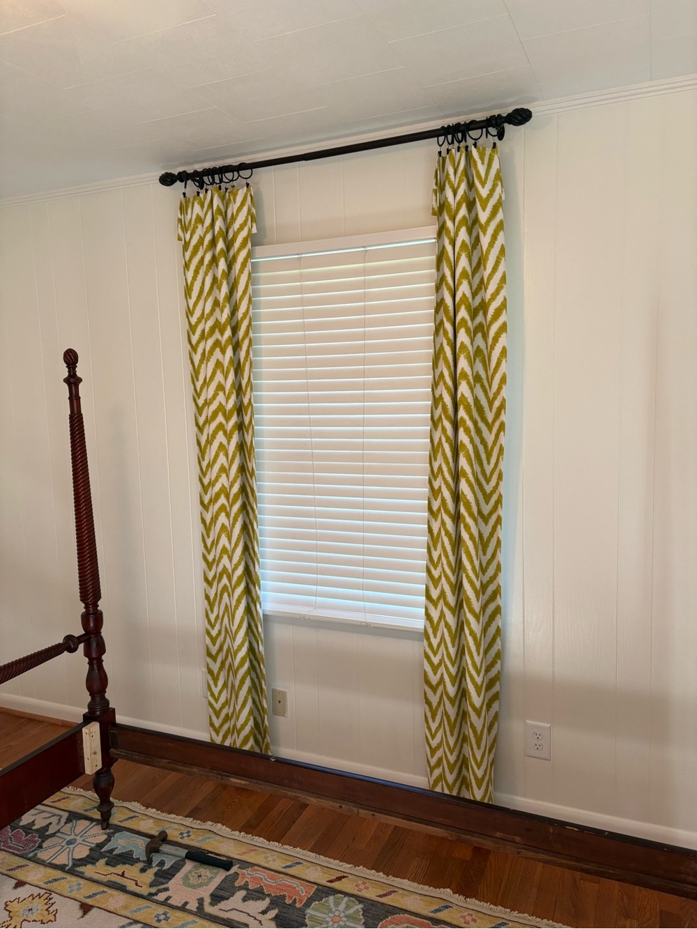 4 Chevron Ikat Pattern Green and White Curtain Panels - Custom made from Etsy